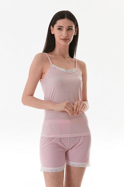 Fulla Moda Pajama Set with Thin Striped Lace Shorts