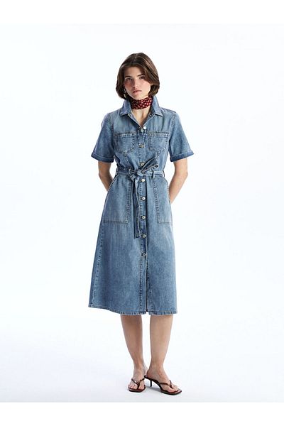 LC Waikiki LCW Vision Indigo Guler cămașă Rochie de jeans pentru femei T T