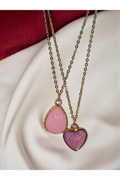 VerdeHome Damla Deseni ve Romantik Kalp Figürleriyle 2’li Kolye Seti–Şıklık, ...