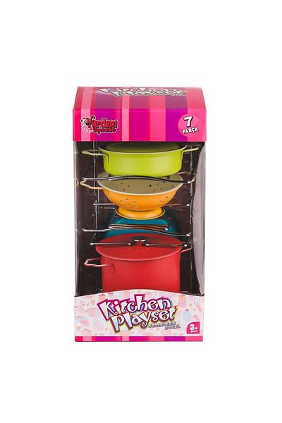 Toptan Bulurum Atf-683G-5 Colorful Enameled Pot Pan Set with Rack 7 Pieces -Vardem Toy