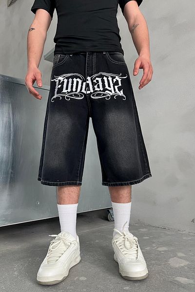 Jr.Crime Embroidered Black Tumbled Detail Fundayz Jean Shorts