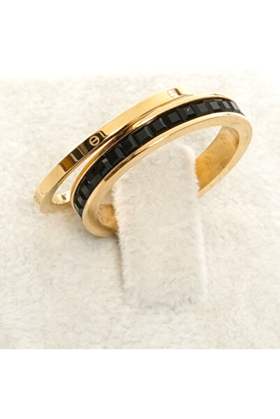 stainless steell Stainless Steel Marka - 18K Altın Renkli ve Siyah Alyans (Çiftli) - Paslanmaz Çelik Yüzük