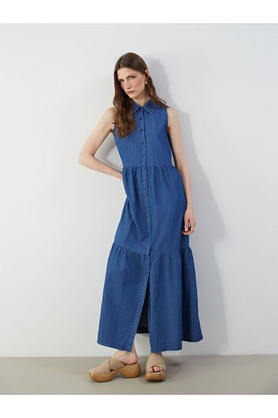 LC Waikiki LCW Vision Indigo Guler Cămașă Rochie Jeans T T