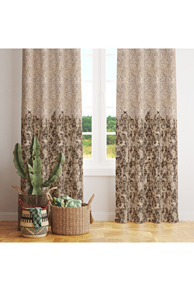 LadiesHome Perdele de fundal cu model bej și maro – Decorare naturală și elegantă 140x260 CM cu o singură aripă