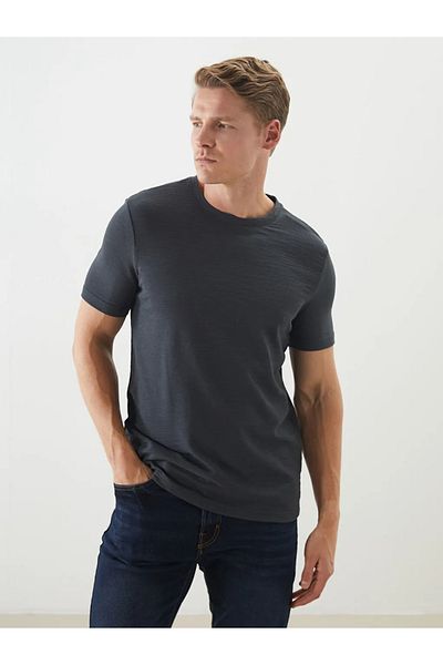 LC Waikiki Lcwaikiki classic anthracite bicycle collar short sleeve men's textured t-shirt