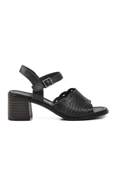 Voyager Black Genuine Leather Women's Heeled Sandals