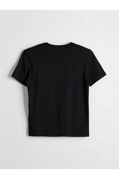 LC Waikiki Southblue Black Crew Neck Printed Combed Cotton Men's T-Shirt