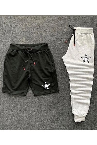 woonkey UNISEX ΜΑΥΡΟ ΚΑΙ ΓΚΡΙ ΕΚΤΥΠΩΜΕΝΟ ΣΟΡΤΣ ΦΟΡΜΑ ΜΕ ΕΛΑΣΤΙΚΗ ΜΕ ΜΕΣΗ ΣΕΤ 2 ΤΕΜΑΧΙΩΝ