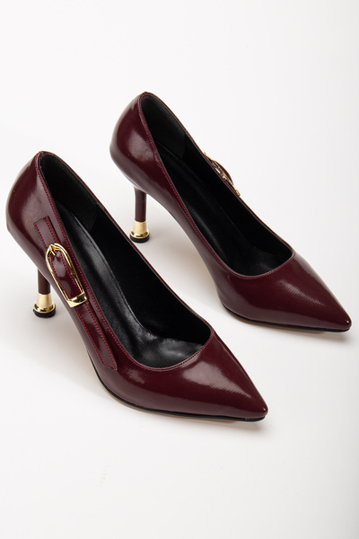 Generic Brand Women's Burgundy 7 cm Heel Buckle Heeled Stiletto 1255