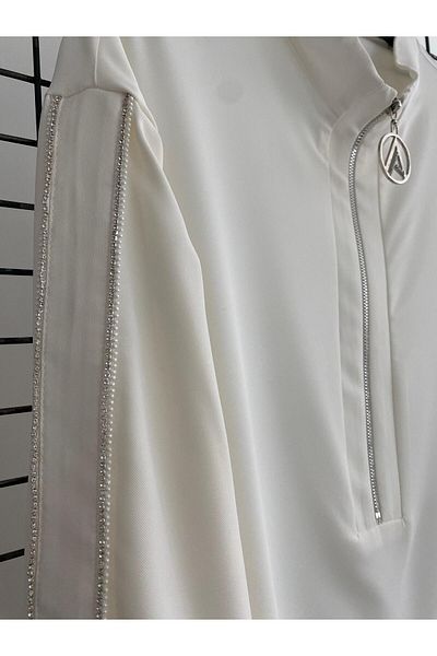 Armine TREND Zippered Stand Collar Sleeve Embroidered Tunic