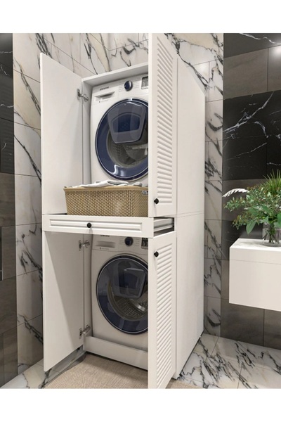 Eriza Home Eriza Banyo Dolabı, Çamaşır Sepeti Çekmeceli Çamaşır Ve Kurutma Makinesi Dolabı (CODE 2)