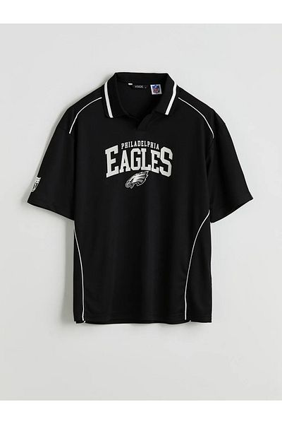 LC Waikiki Xside Black Polo Neck Nfl Printed Men's T-Shirt