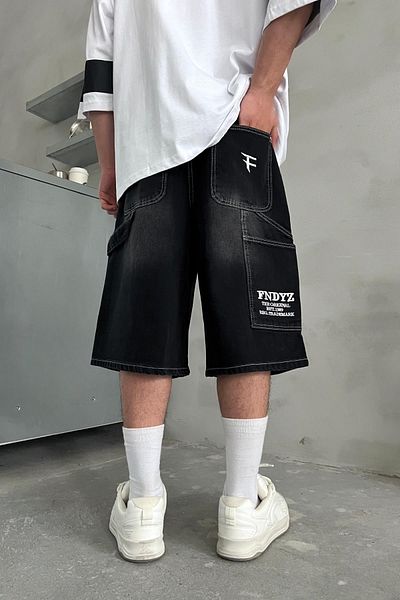 Jr.Crime Contrast Stitching Black Distressed Detail Jean Shorts