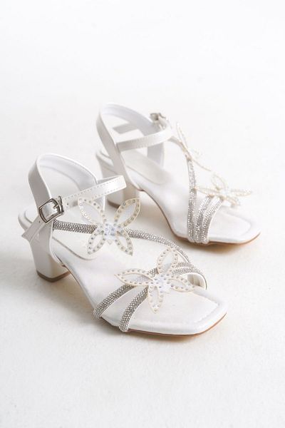 Mini Angel Butterfly Comfortable Girl's Evening Dress Butterfly Patterned Evening Dress Butterfly Girl's Heeled Shoes