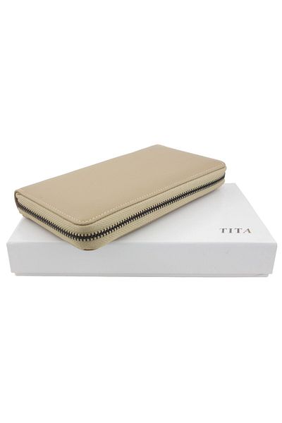 OEM Women's wallet, Tita, made of genuine leather, Beige with removable strap, 19 x 10 x 2.5 cm - PR236