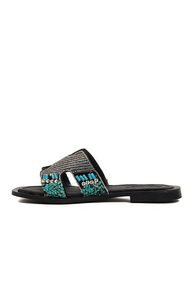 Aspor Black Stone Embroidered Thin Sole Lightweight Women's Slippers