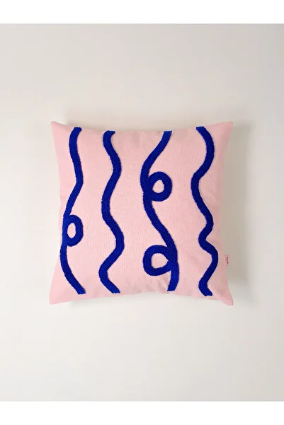 Galia Tasarım Electric Flow - Punch Throw Pillow Cover - Abstract Pattern - Pink/Sax
