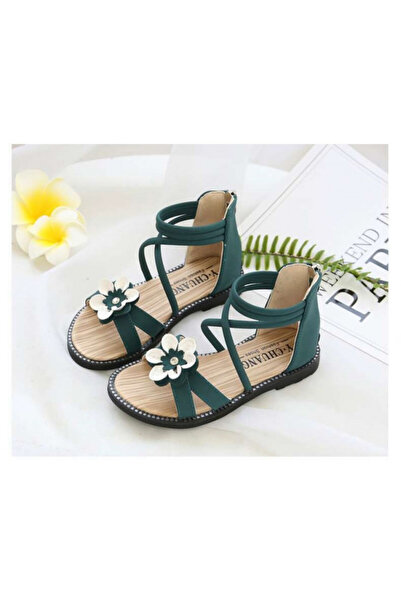 Superbaby Sandale verzi cu barete si floare aplicata
