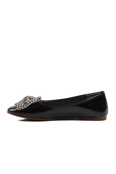 Aspor Black Patent Leather Girl's Ballerina Ballerina with Bow Ribbon