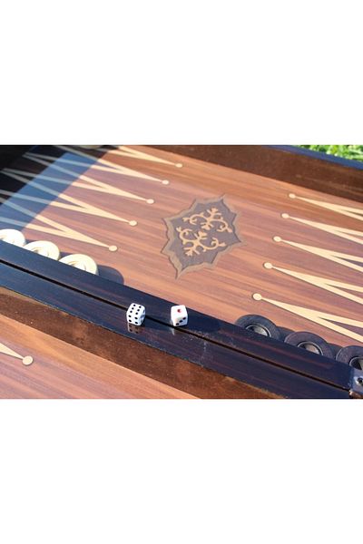 E orient Large Size 50cm Walnut Veneer Patterned Premium Wooden Backgammon Set - Wooden Chess Set