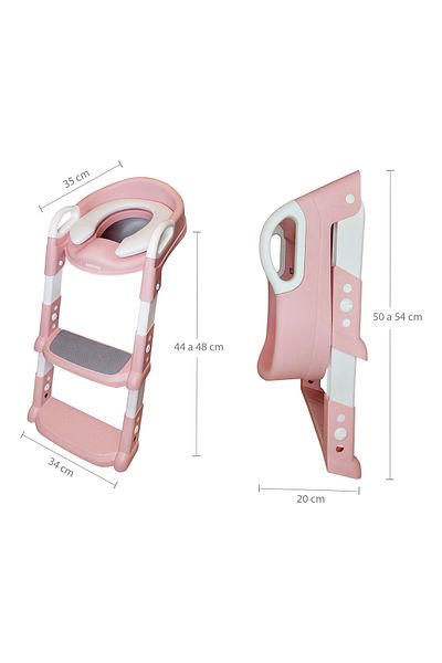 TECOS Toilet reducer with ladder and 3 steps, Tecos®, foldable, portable, safety surface, pink