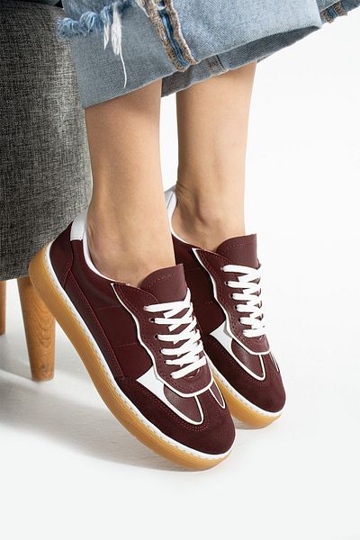 KOTAN Women's Sneaker Lace-Up Comfortable Segmented Orthopedic Sole Casual Sports Shoes Burgundy