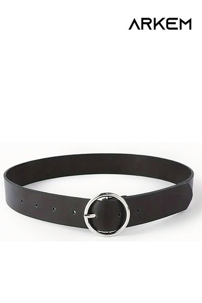 Arkem Shiny Silver Buckle Leather Patterned Black Women's Belt - 2.5 cm Daily Use