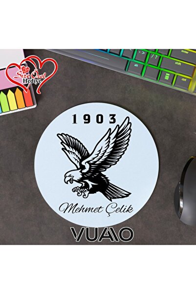 VUAO Kişiye Özel İsimli ve Kartal Temalı Yuvarlak Mouse Pad 19.5 cm, Kaymaz T...