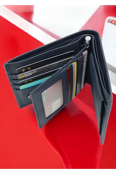 OEM Men's wallet, made of genuine leather, Hassion, 623, navy blue