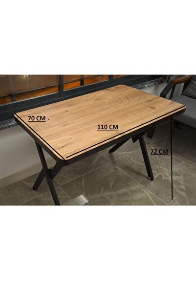 Rafadi 70*110 Cm Mutfak Balkon Bahçe Kafe Restoran Ofis Masası X Ayaklı Atlantik Çam Rengi
