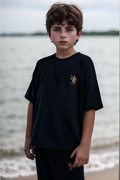 U.S. Polo Assn. Fiú 100% pamut fekete dupla póló és rövidnadrág szett US01.LL.01.P4.O020
