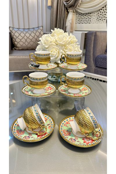 ACAR Porcelain 6-Person Floral 90 ml Coffee Cup Set