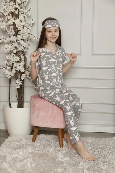 PICCALİLLY Rabbit Print Patterned Eye Patch Girls' Pajama Set