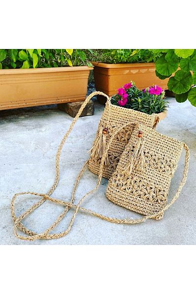 Nevdusha Design Straw Hand Knitted Shoulder Bag with Strap - Phone Bag - Messenger Bag