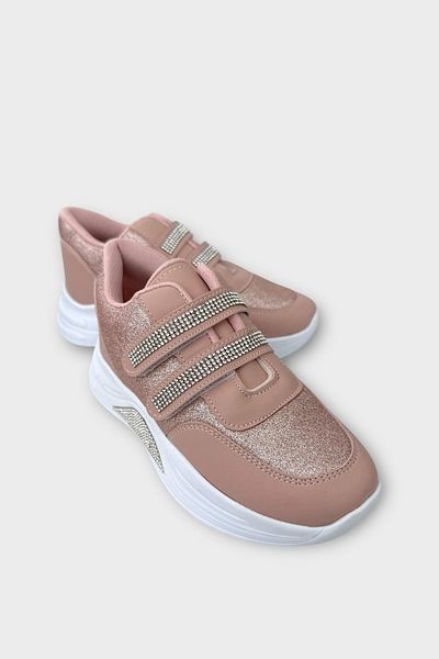 Liger Girl's High Sole Stone Glittery Velcro Sports Shoes Powder