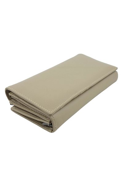 OEM Women's wallet, Tita, made of genuine leather, 19 x 10 x 3.5 cm, Beige with multiple compartments - PR225