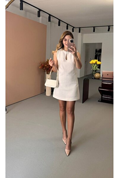 Butik Tüvit Kumaş Kolsuz Kısa Elbise