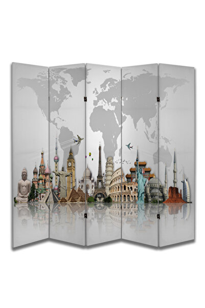 dbsanat Coğrafya Temalı Özel Tasarım Paravan Room Divider 180 x 200 cm