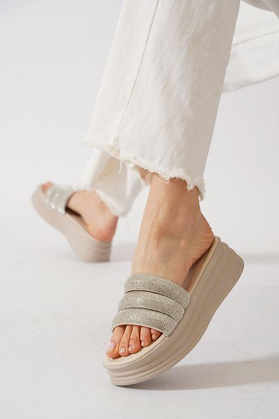 Moda Pie Γυναικείες παντόφλες Trenton Stone Thick Sole Μπεζ