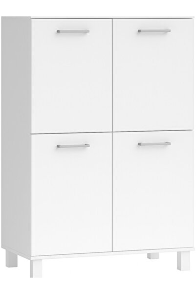 YURKUR MOBİLYA Beyaz Çok Amaçlı Dolap – 4 Kapaklı, 3 Raflı, Modern ve Kullanışlı Depolama Ünitesi