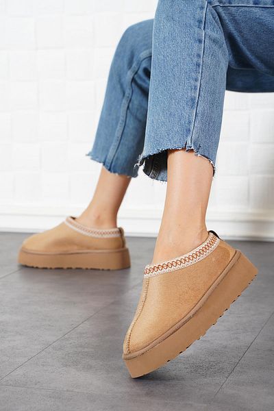 Moda Pie Γυναικείες παντόφλες Polly Fur Lined Stitched Mink Suede