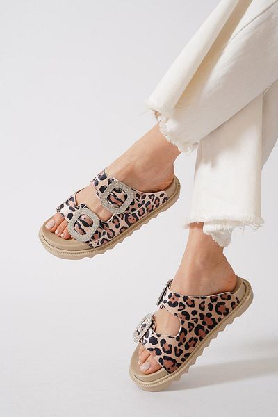 Moda Pie Γυναικείες παντόφλες Edros Double Buckle Stone Leopard