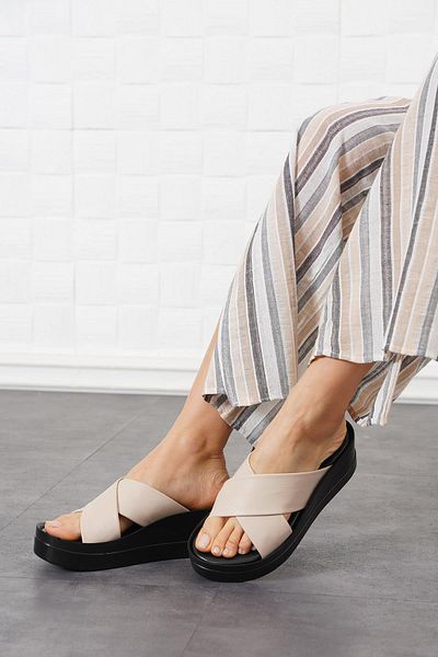 Moda Pie Γυναικείες παντόφλες Messer Cross Strap Γνήσιο Δερμάτινο Ασημί