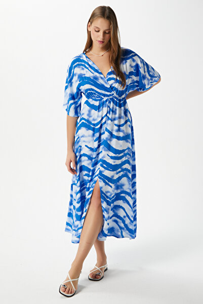 Ritnice Rochie de vară din viscoză Katy Blue White cu talie elastică