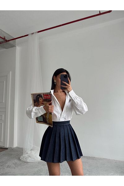 mydukkan.co Mini fustă din denim plisată