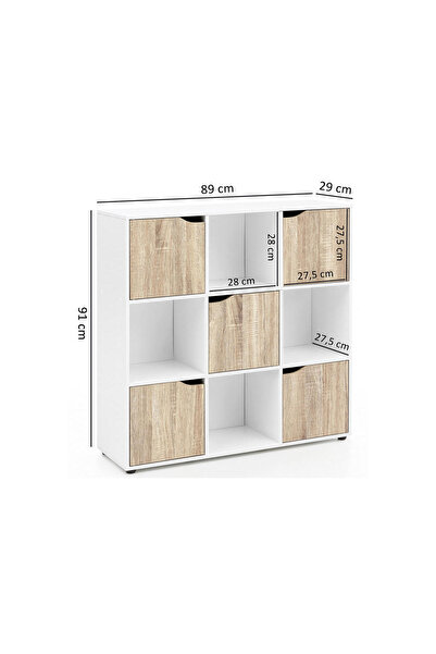 YURKUR MOBİLYA 9 Gözlü Beyaz Ahşap Desen Kapaklı Organizer Dolap – Çok Amaçlı...