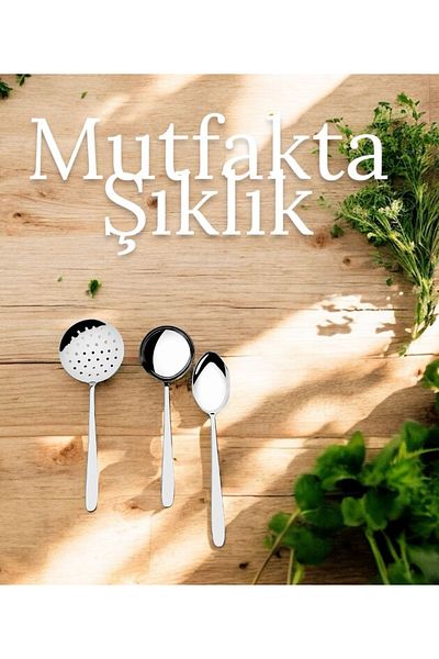 Nehir Sultan Serving Spoon Ladle Colander Set - 3 Piece Serving Set