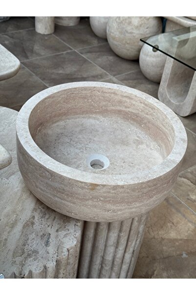 Polen Stone Traverten Doğaltaş Lavabo | 42 cm Çap | 14 cm Yükseklik
