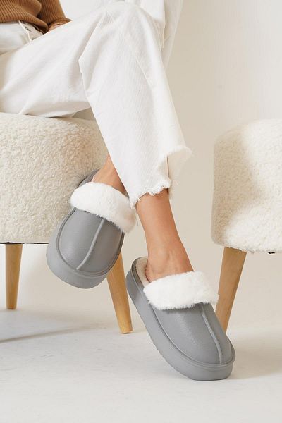 Moda Pie Γυναικείες παντόφλες Contact Top Furry Grey Skin
