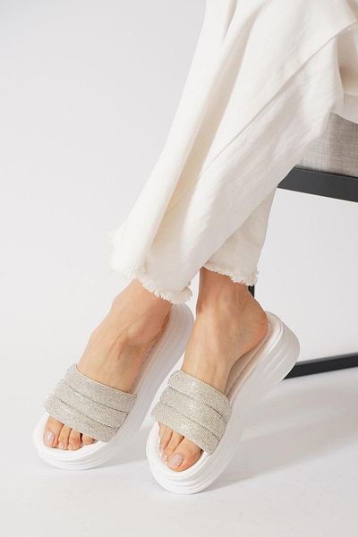 Moda Pie Γυναικείες παντόφλες Trenton Stone Thick Sole Λευκές